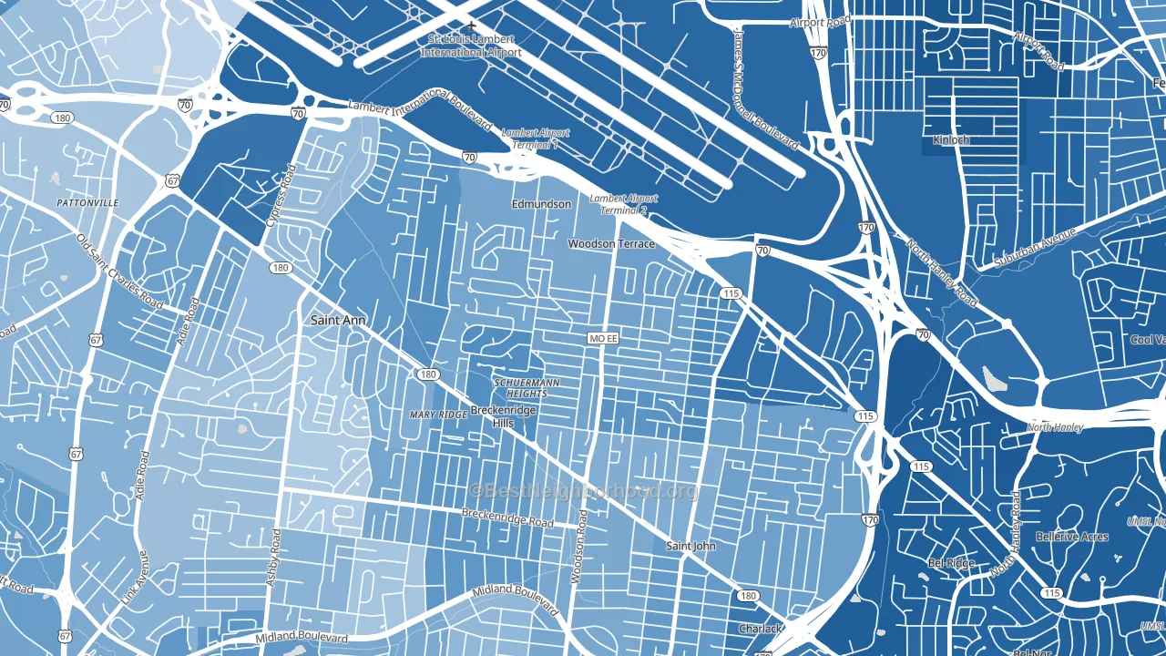 Woodson Terrace, MO block-group political-lean map