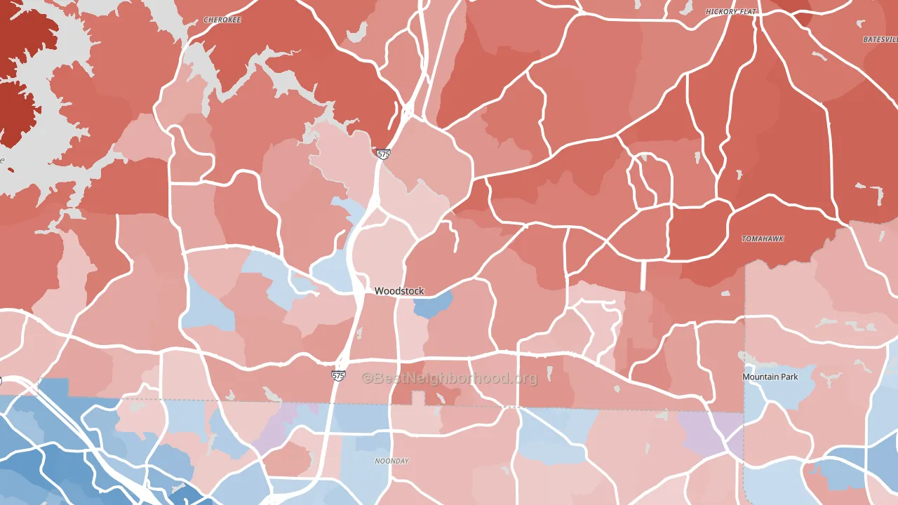 Woodstock, GA block-group political-lean map