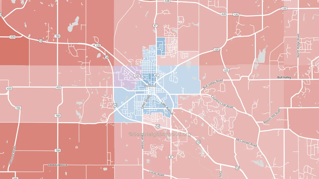 Woodstock, IL block-group political-lean map