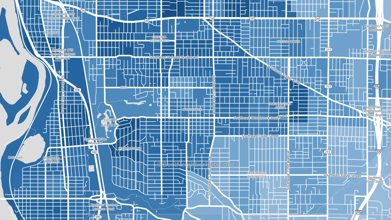 Woodstock, Portland, OR block-group political-lean map