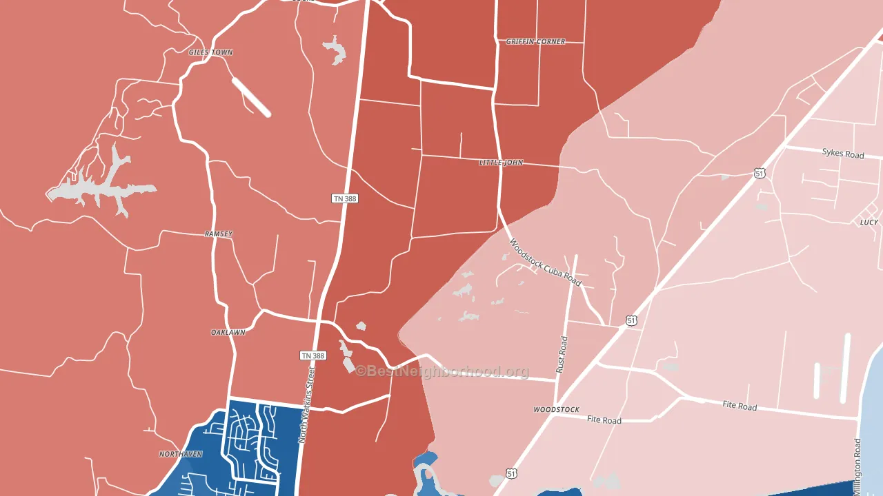 Woodstock, TN block-group political-lean map