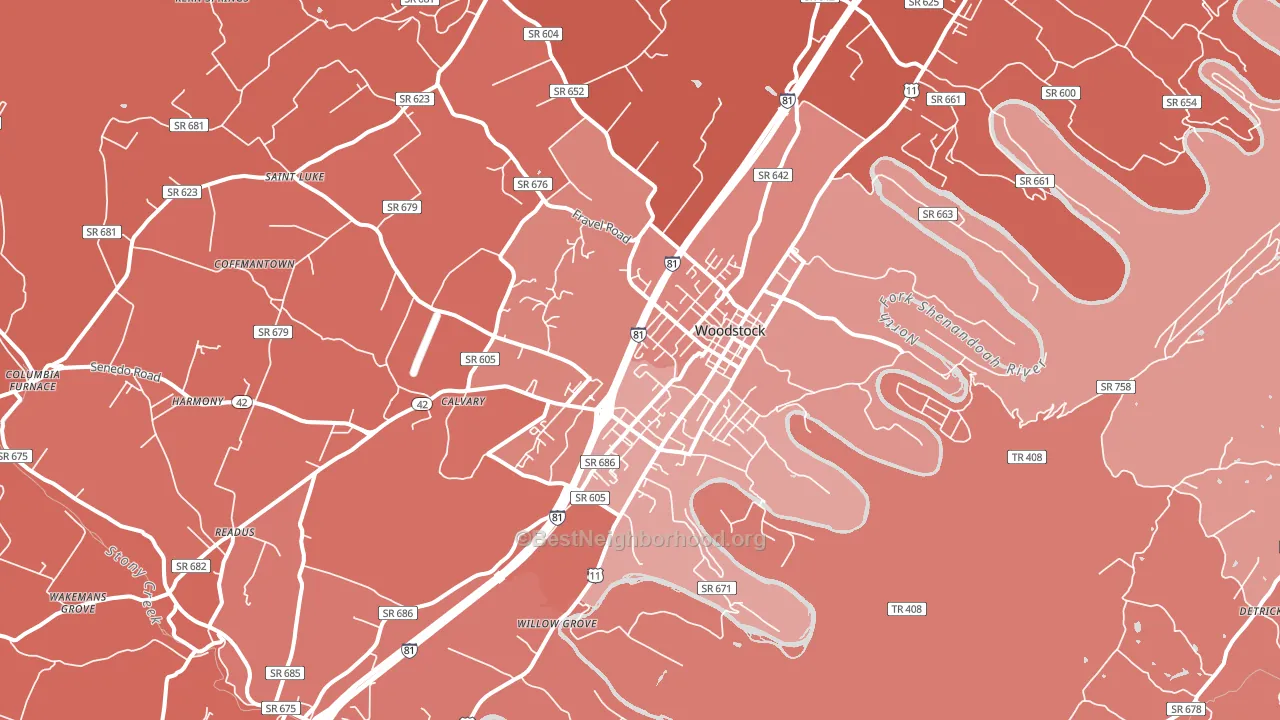Woodstock, VA block-group political-lean map