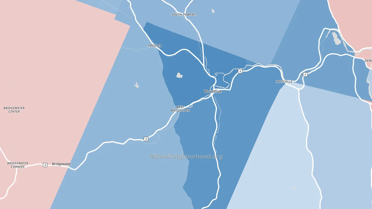 Woodstock, VT block-group political-lean map