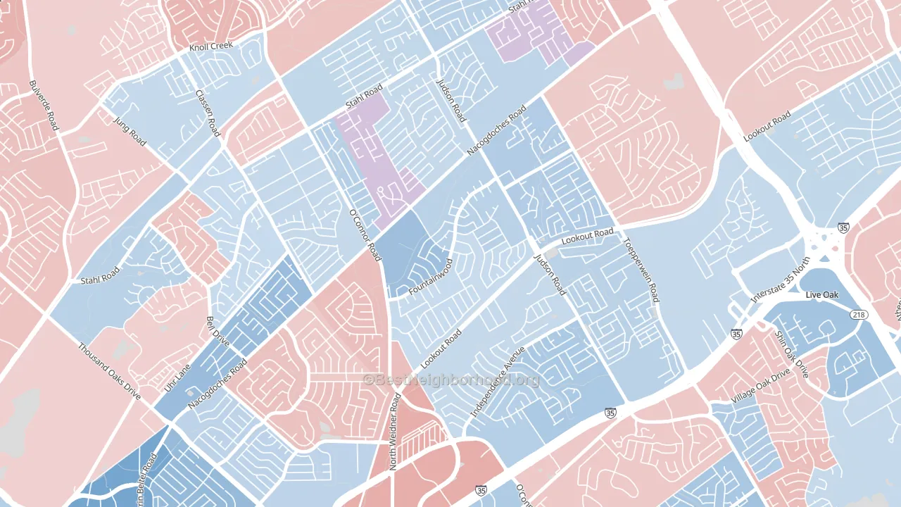 Woodstone, San Antonio, TX block-group political-lean map
