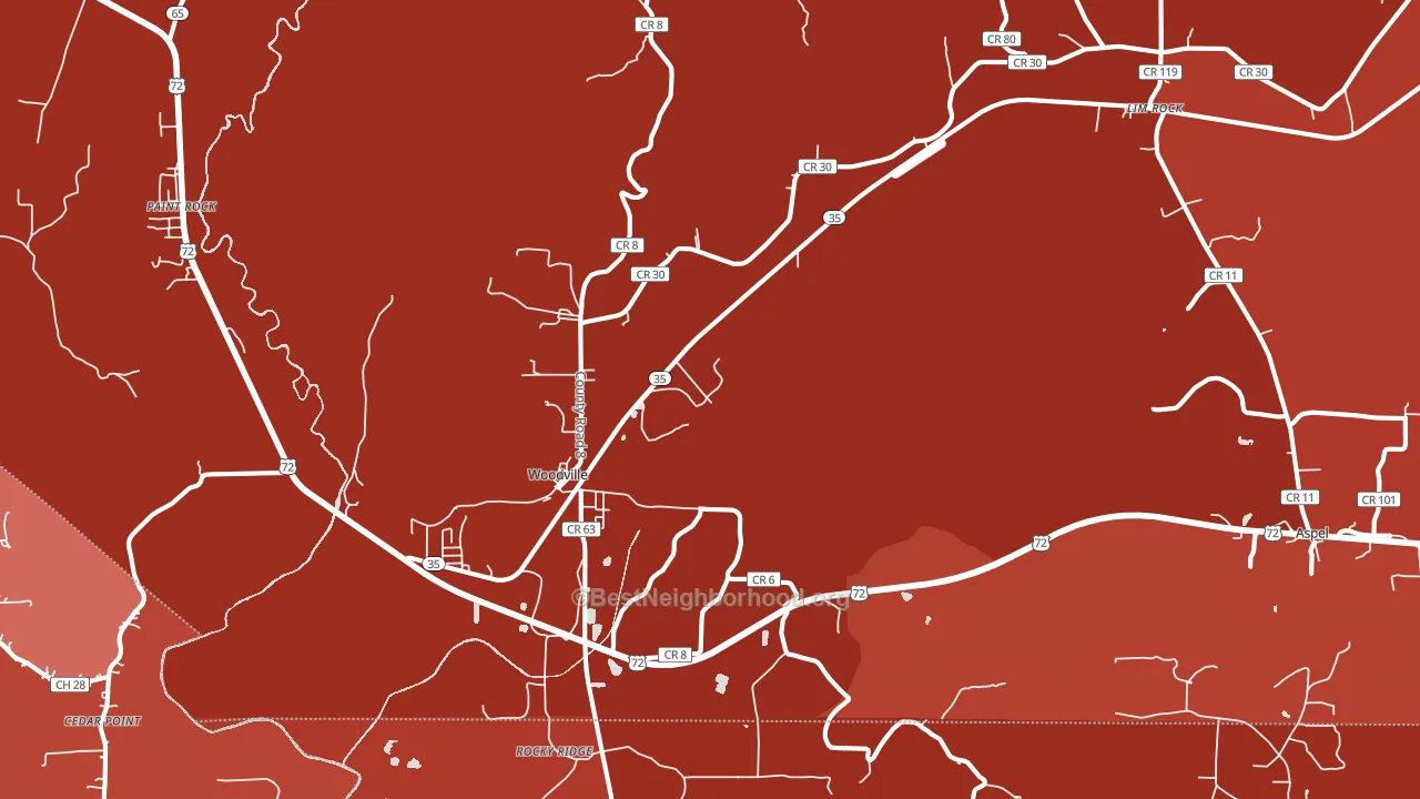 Woodville, AL block-group political-lean map