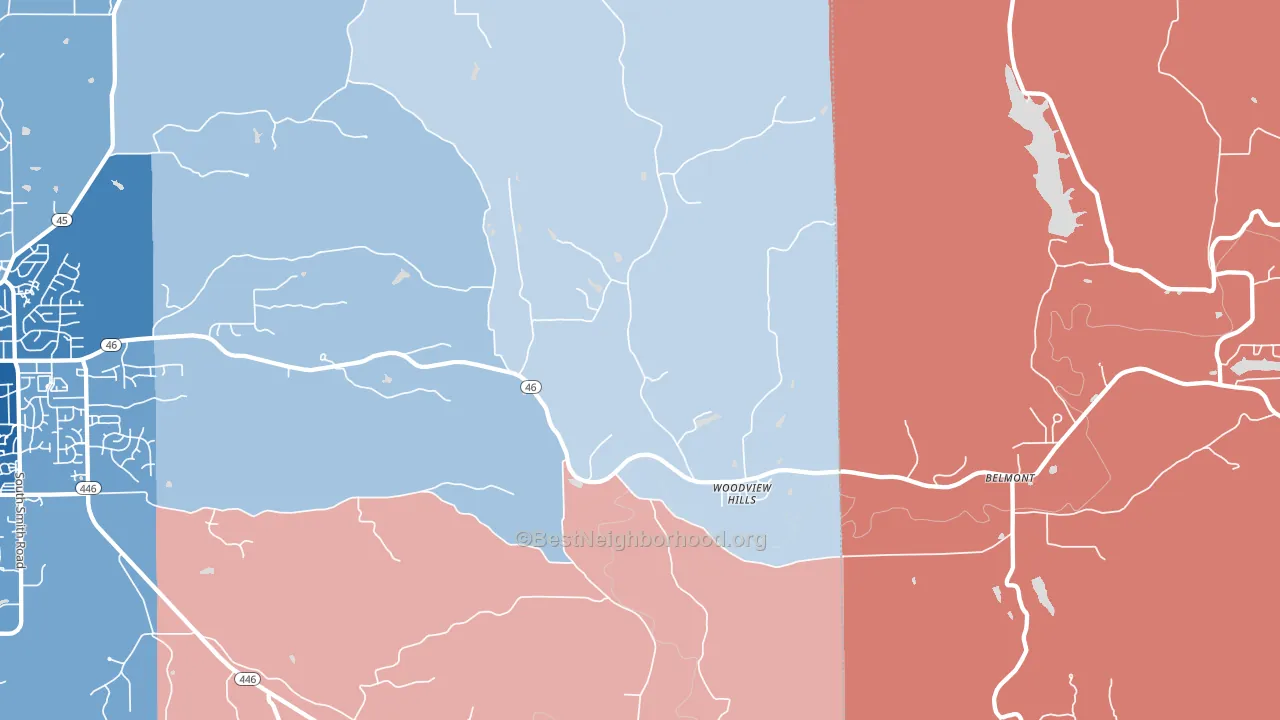 Woodville Hills, IN block-group political-lean map