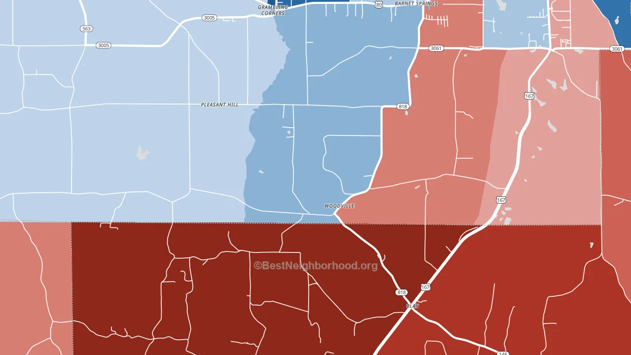 Woodville, LA block-group political-lean map