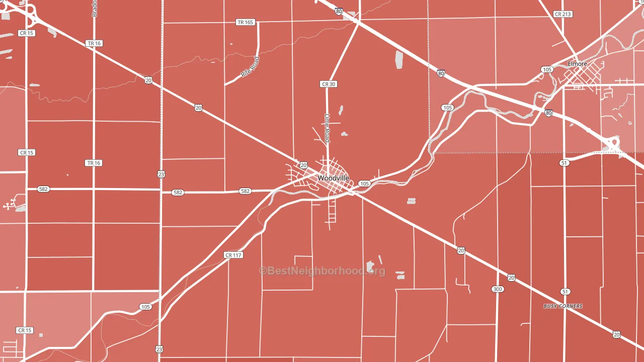 Woodville, OH block-group political-lean map