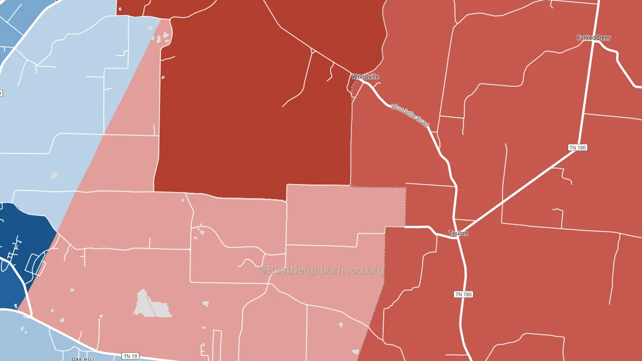 Woodville, TN block-group political-lean map