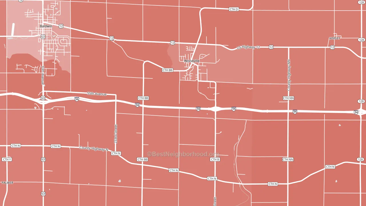 Woodville, WI block-group political-lean map