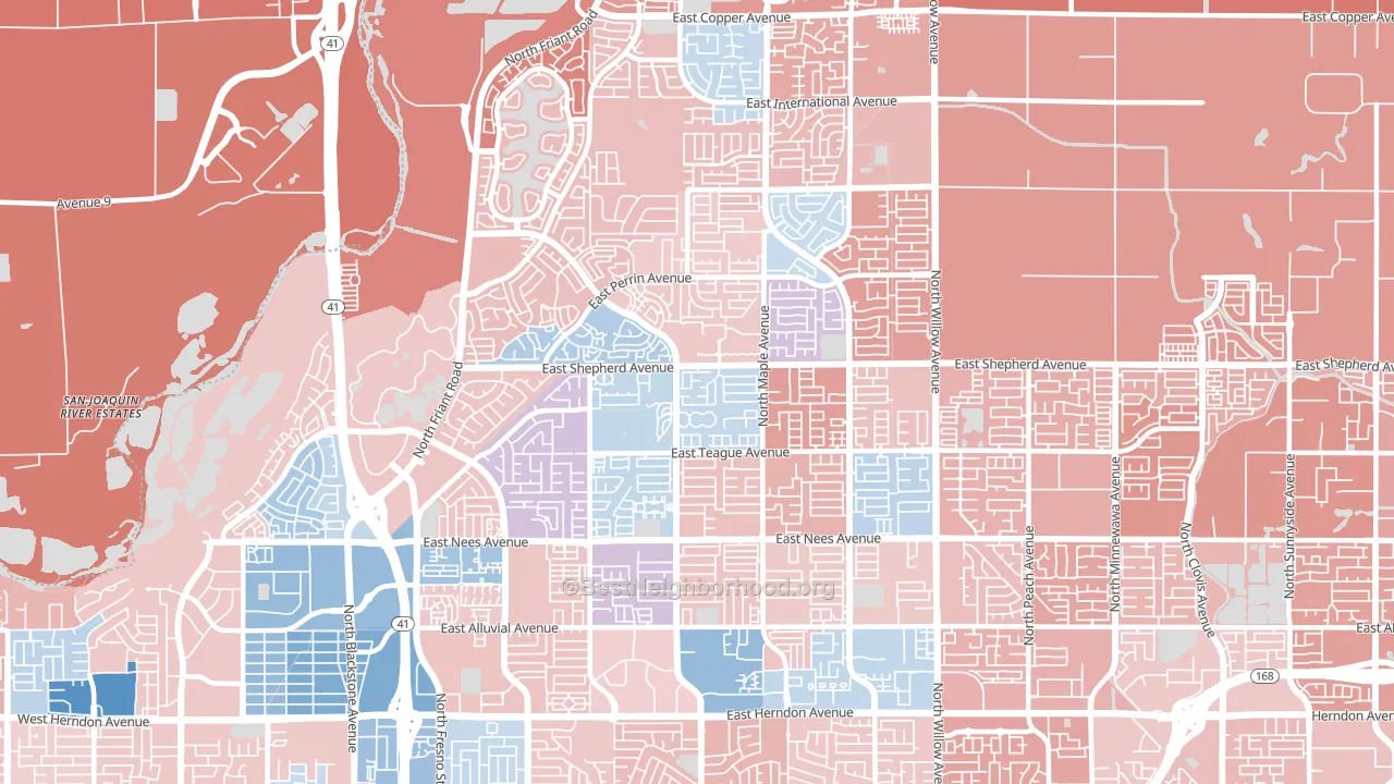 Woodward Park, Fresno, CA block-group political-lean map