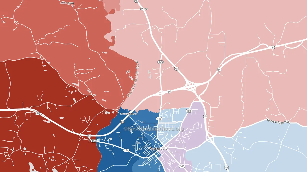 Woodwards, MS block-group political-lean map