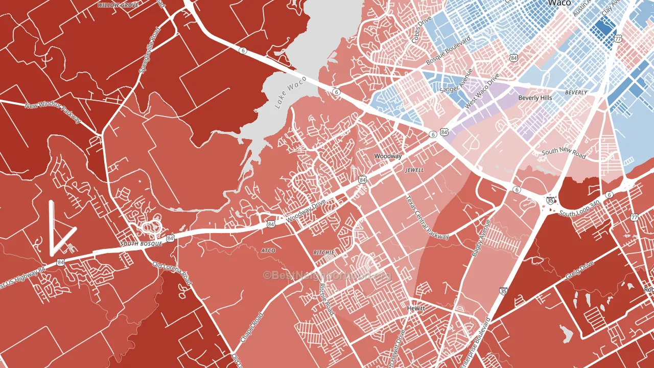 Woodway, TX block-group political-lean map