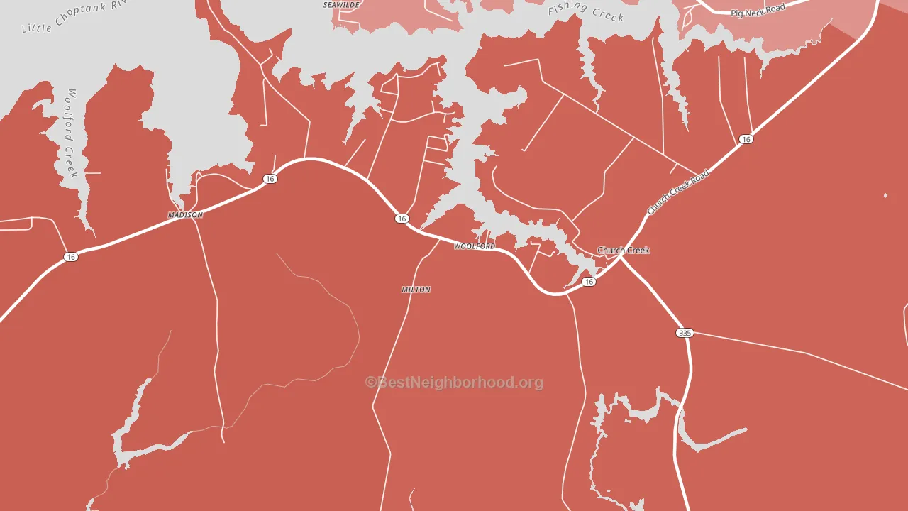 Woolford, MD block-group political-lean map