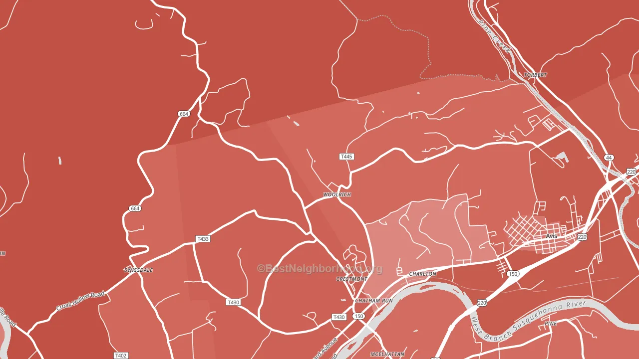 Woolrich, PA block-group political-lean map