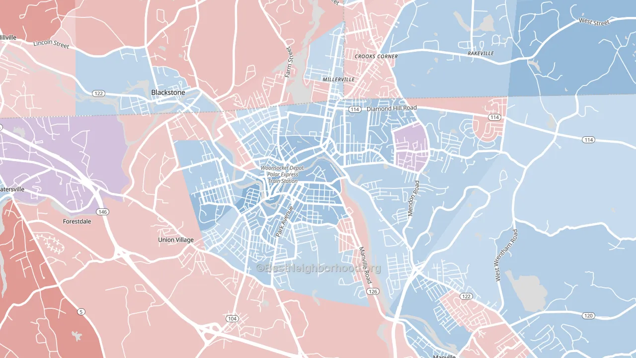 Woonsocket, RI block-group political-lean map