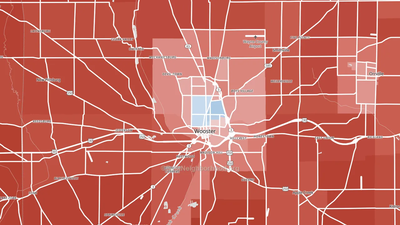 Wooster, OH block-group political-lean map