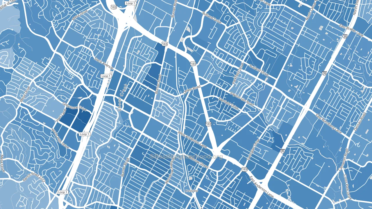Wooten, Austin, TX block-group political-lean map