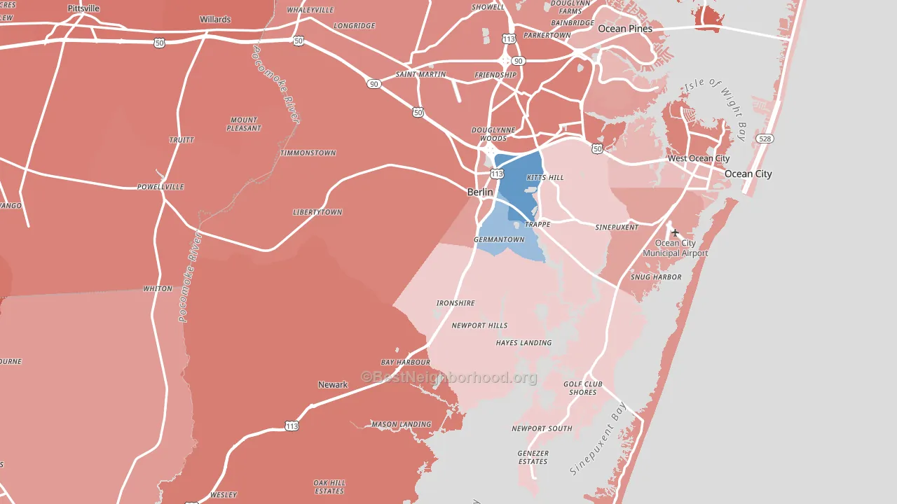 Worcester County, MD block-group political-lean map
