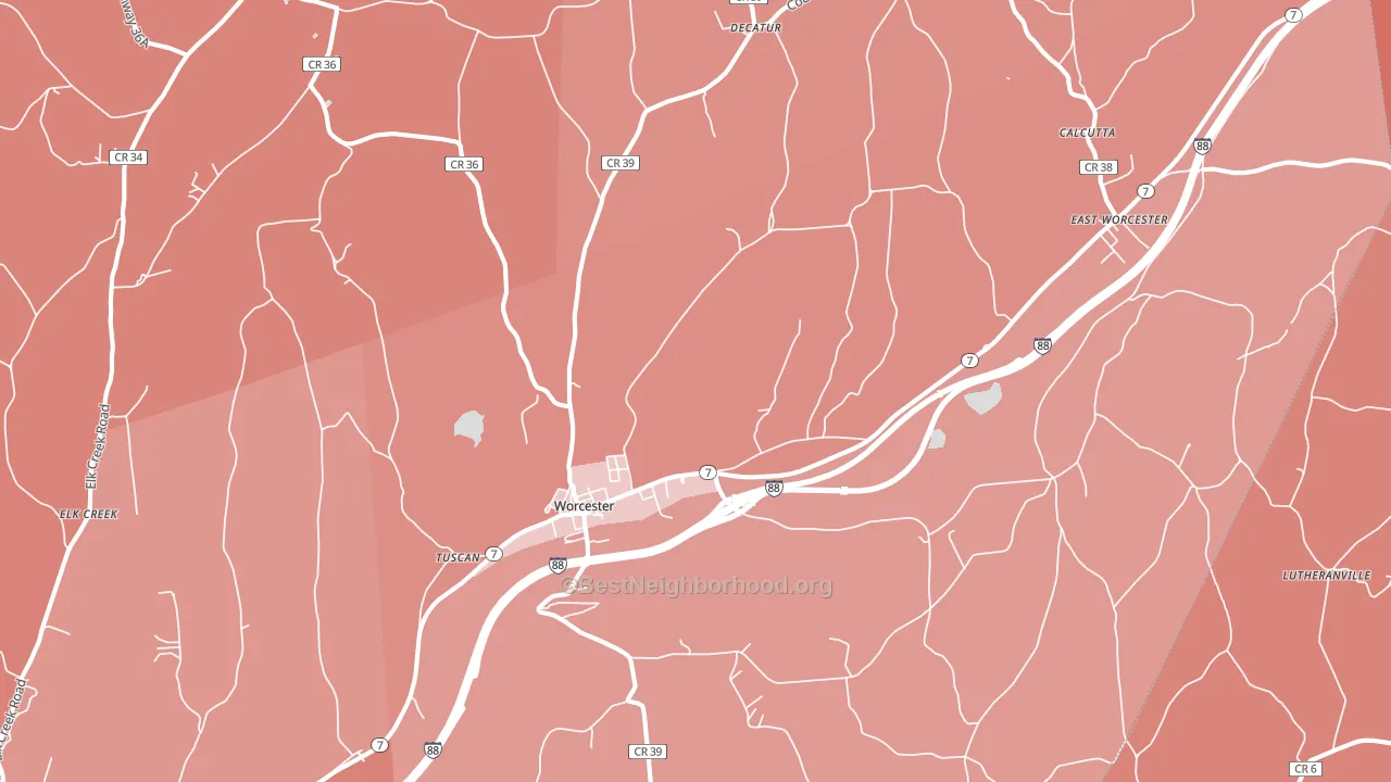 Worcester, NY block-group political-lean map