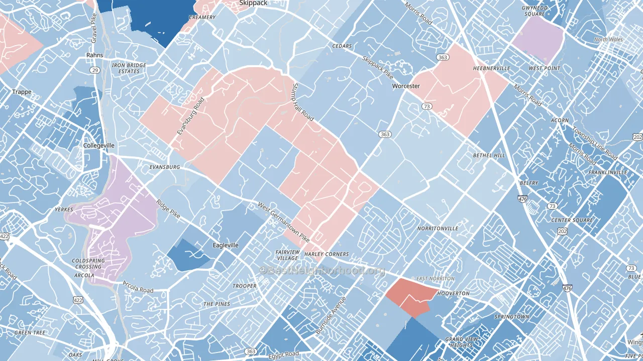 Worcester, PA block-group political-lean map