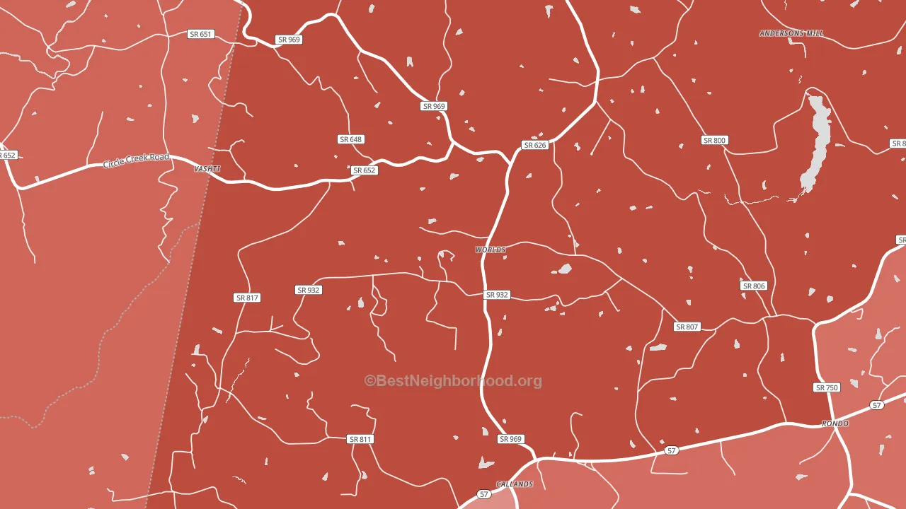 Worlds, VA block-group political-lean map