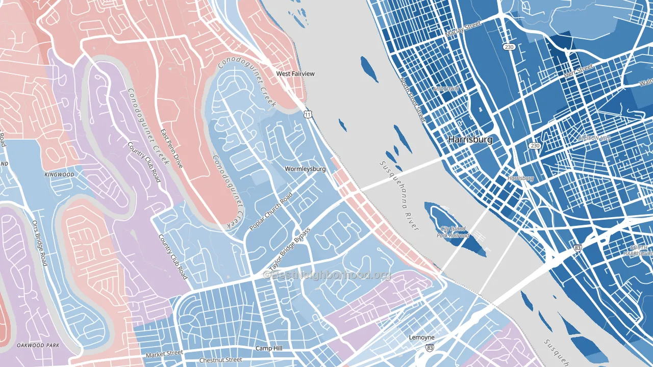Wormleysburg, PA block-group political-lean map