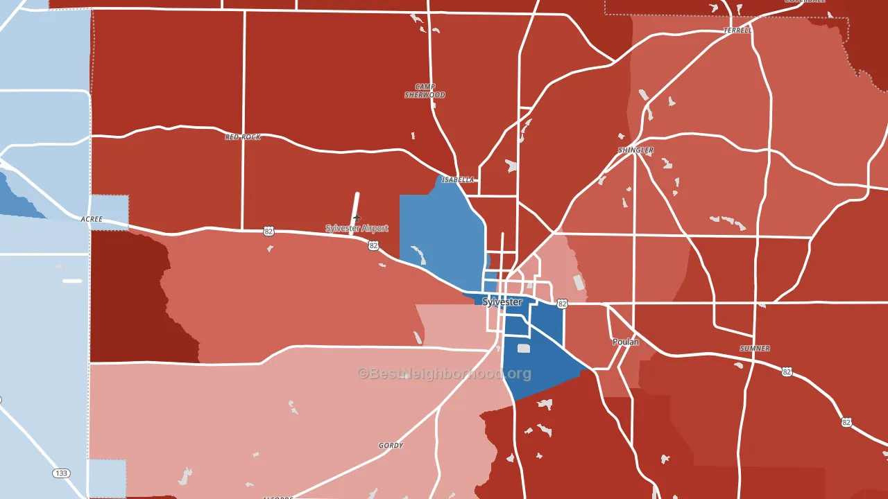Worth County, GA block-group political-lean map