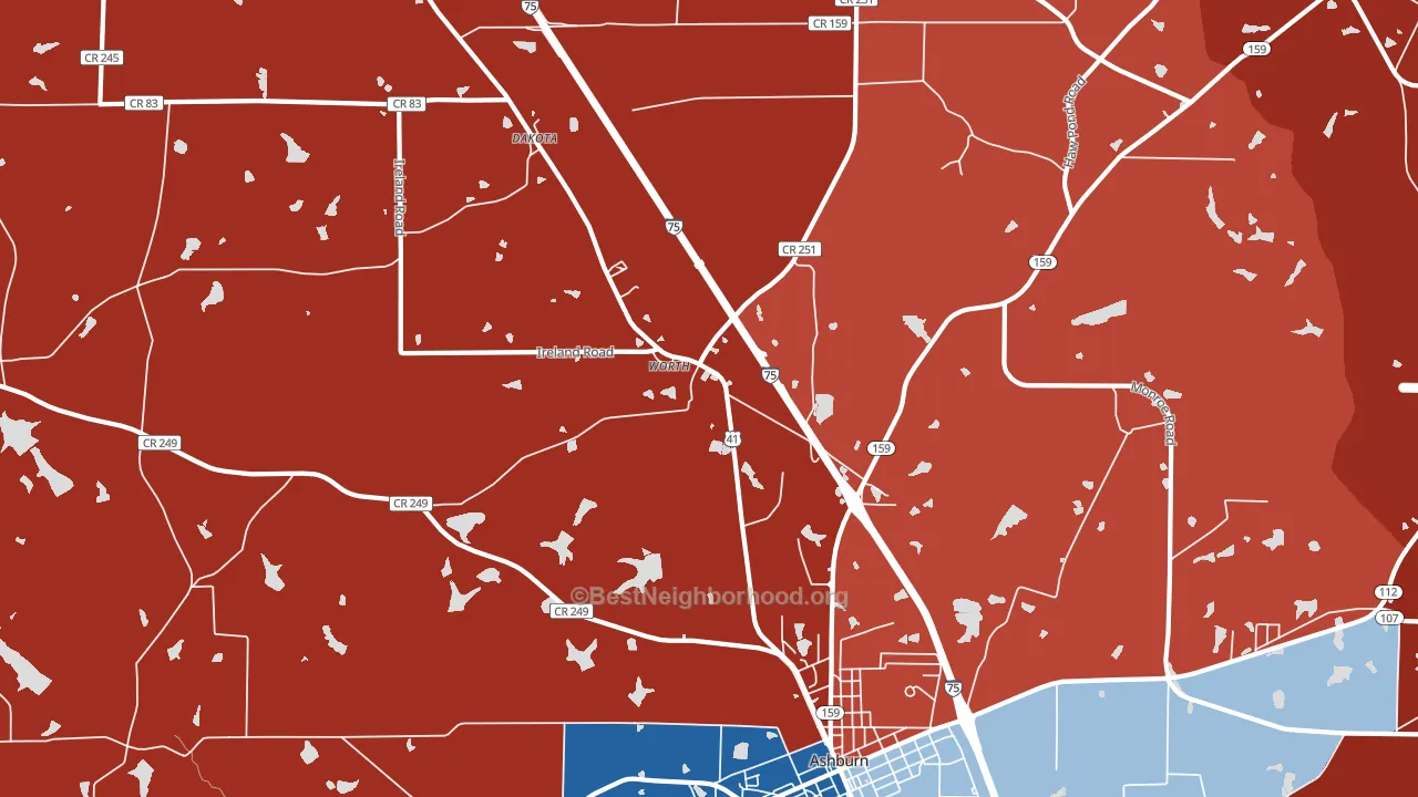 Worth, GA block-group political-lean map