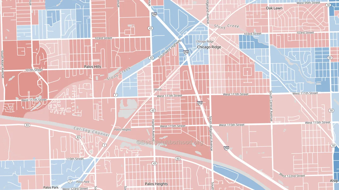 Worth, IL block-group political-lean map