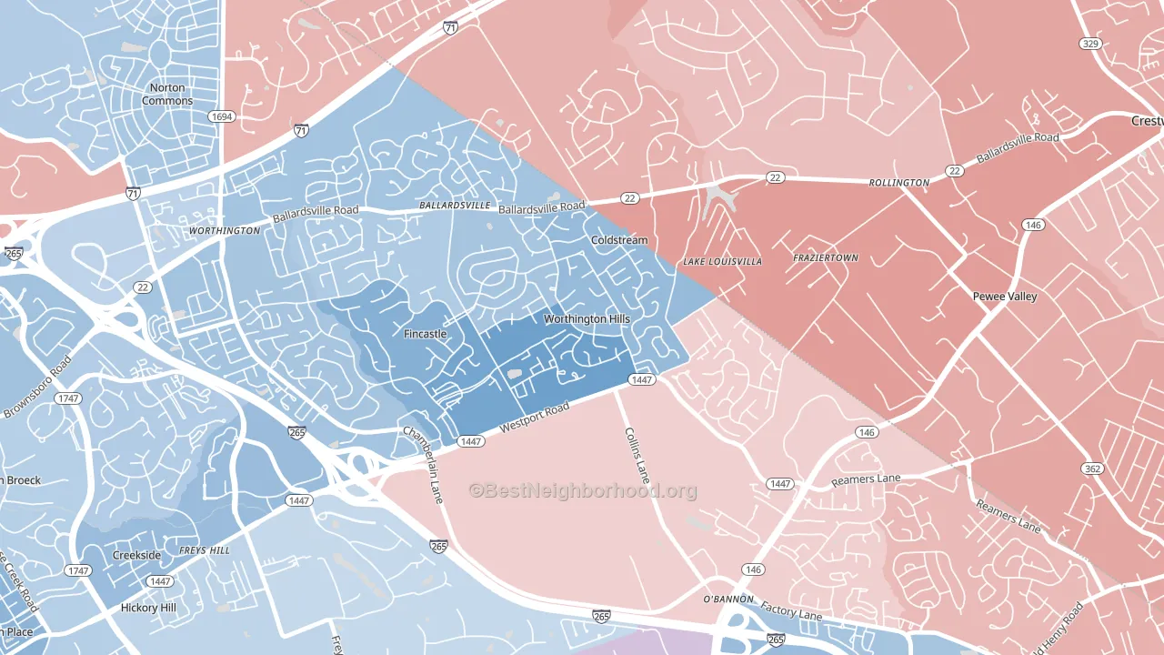 Worthington Hills, KY block-group political-lean map