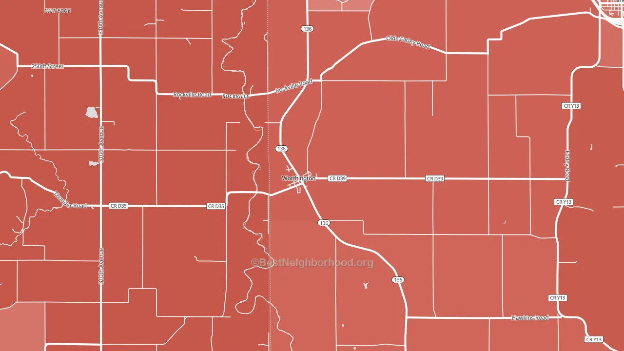 Worthington, IA block-group political-lean map