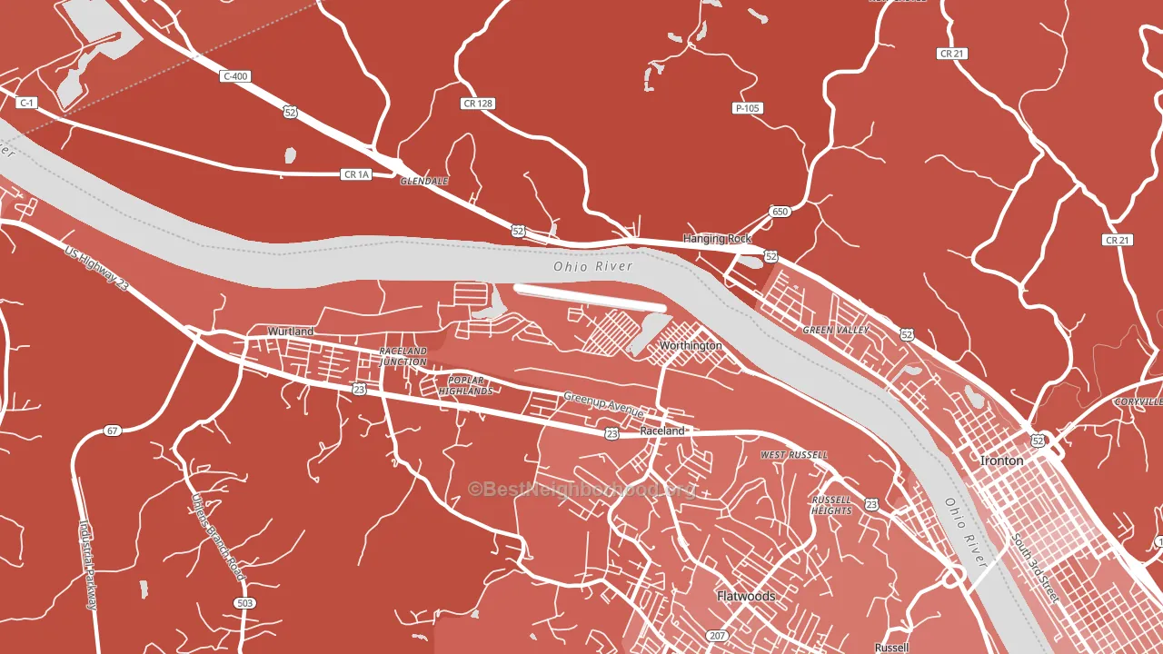 Worthington, KY block-group political-lean map