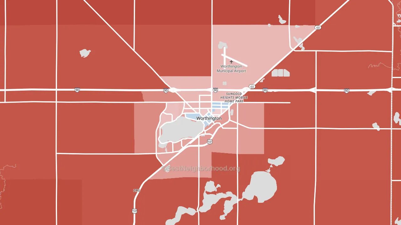 Worthington, MN block-group political-lean map