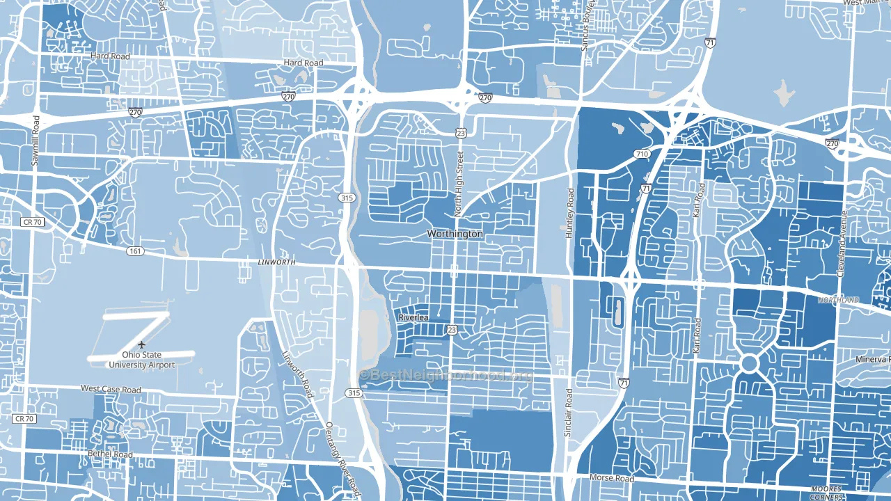 Worthington, OH block-group political-lean map