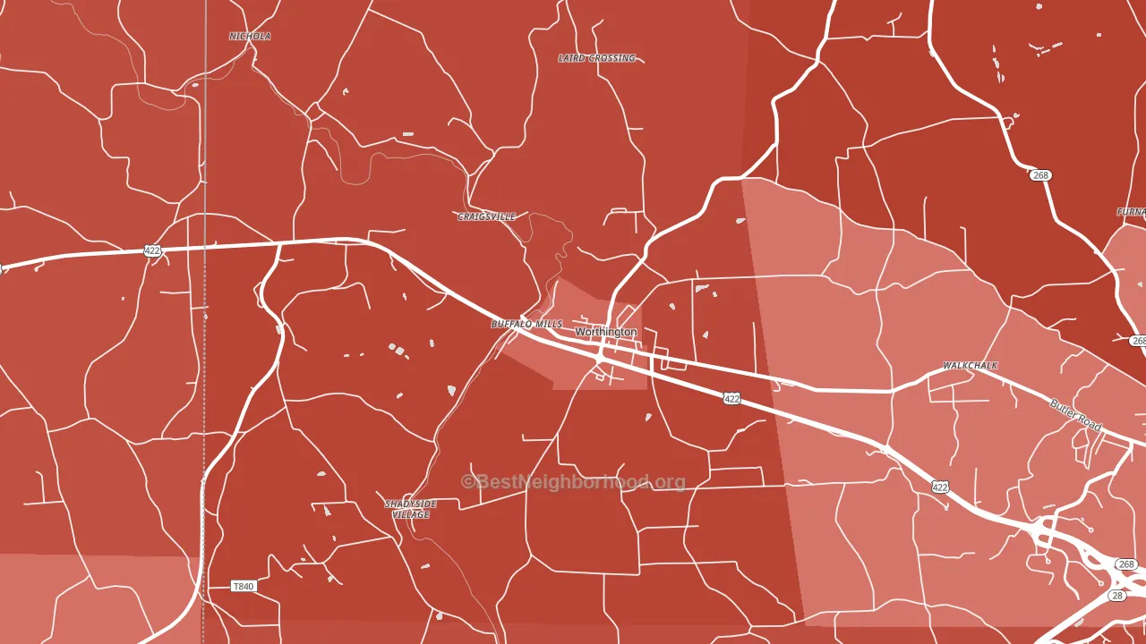 Worthington, PA block-group political-lean map
