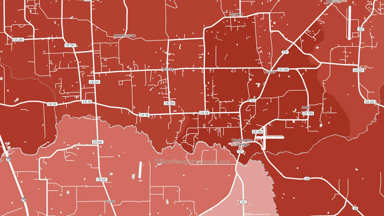 Worthington Springs, FL block-group political-lean map