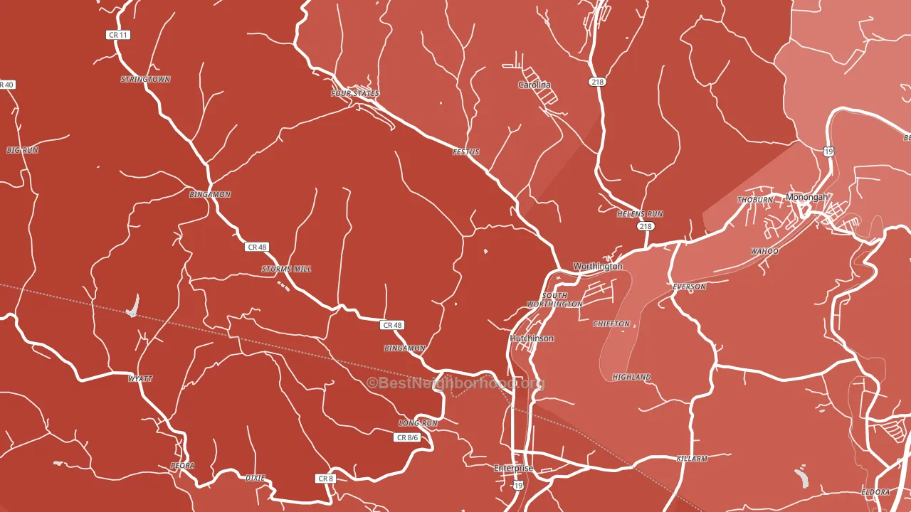 Worthington, WV block-group political-lean map