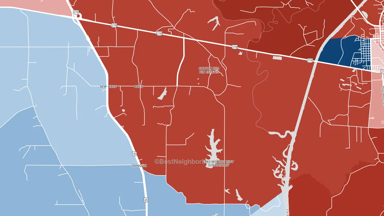 Wren, MS block-group political-lean map