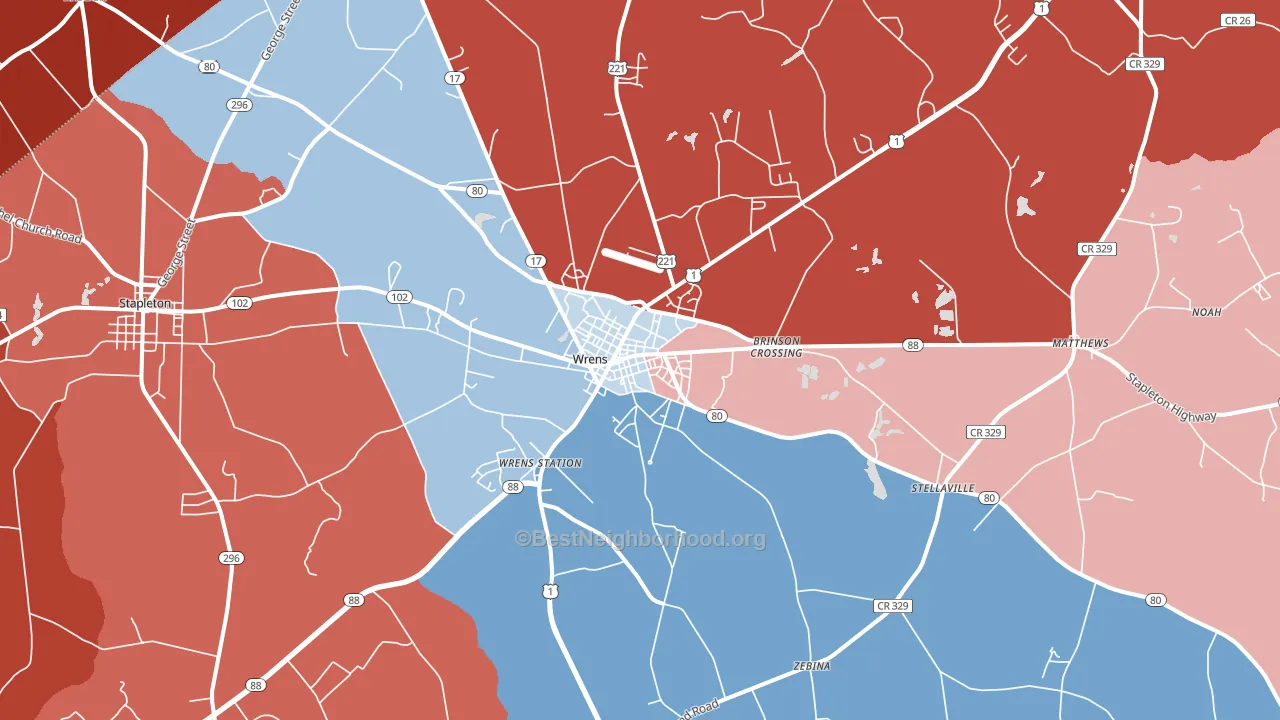 Wrens, GA block-group political-lean map