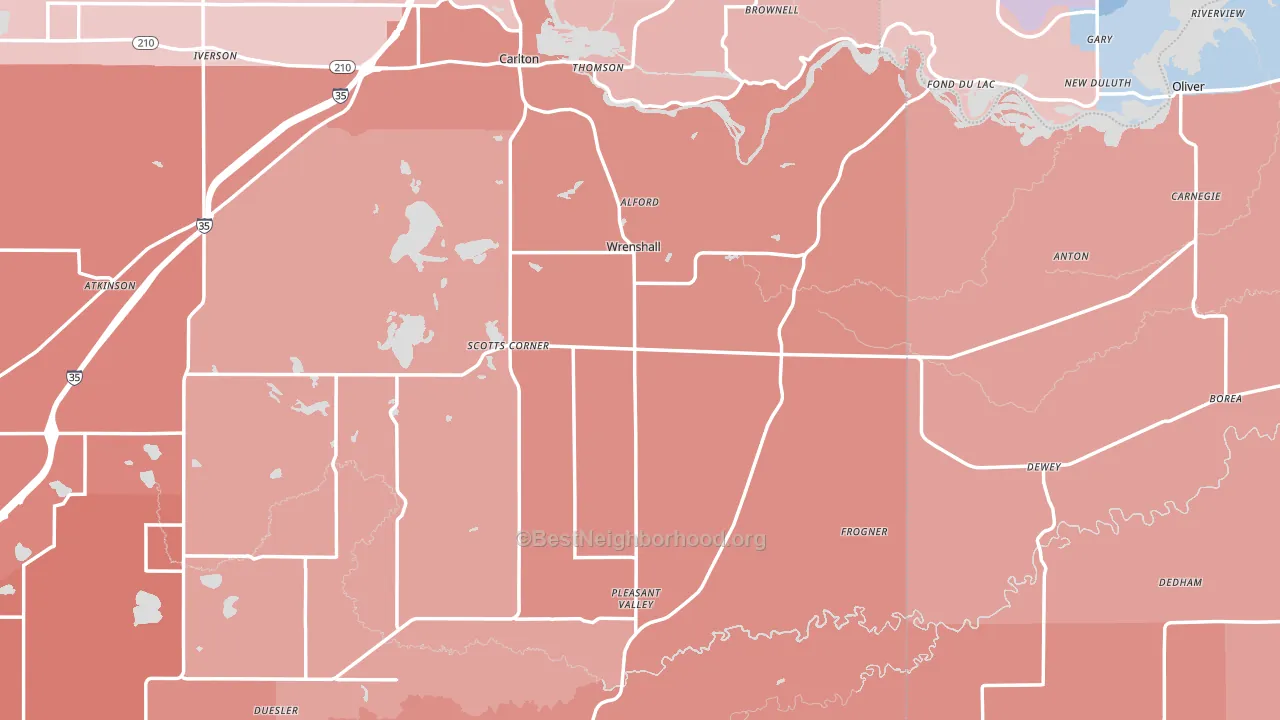 Wrenshall, MN block-group political-lean map
