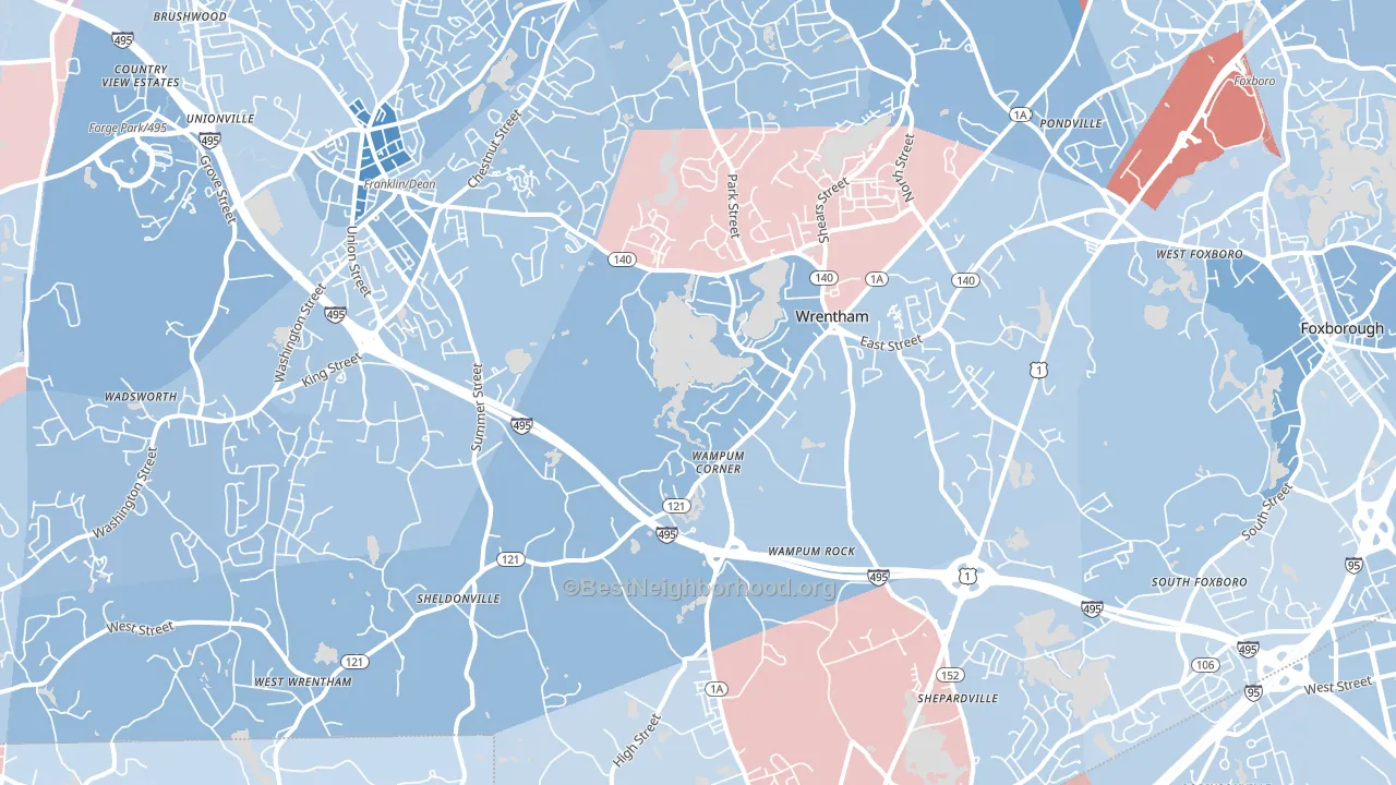 Wrentham, MA block-group political-lean map