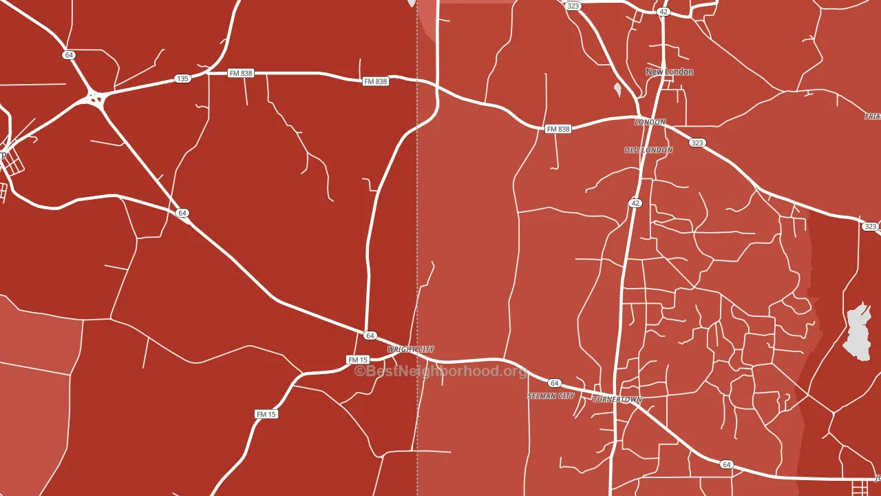 Wright City, TX block-group political-lean map