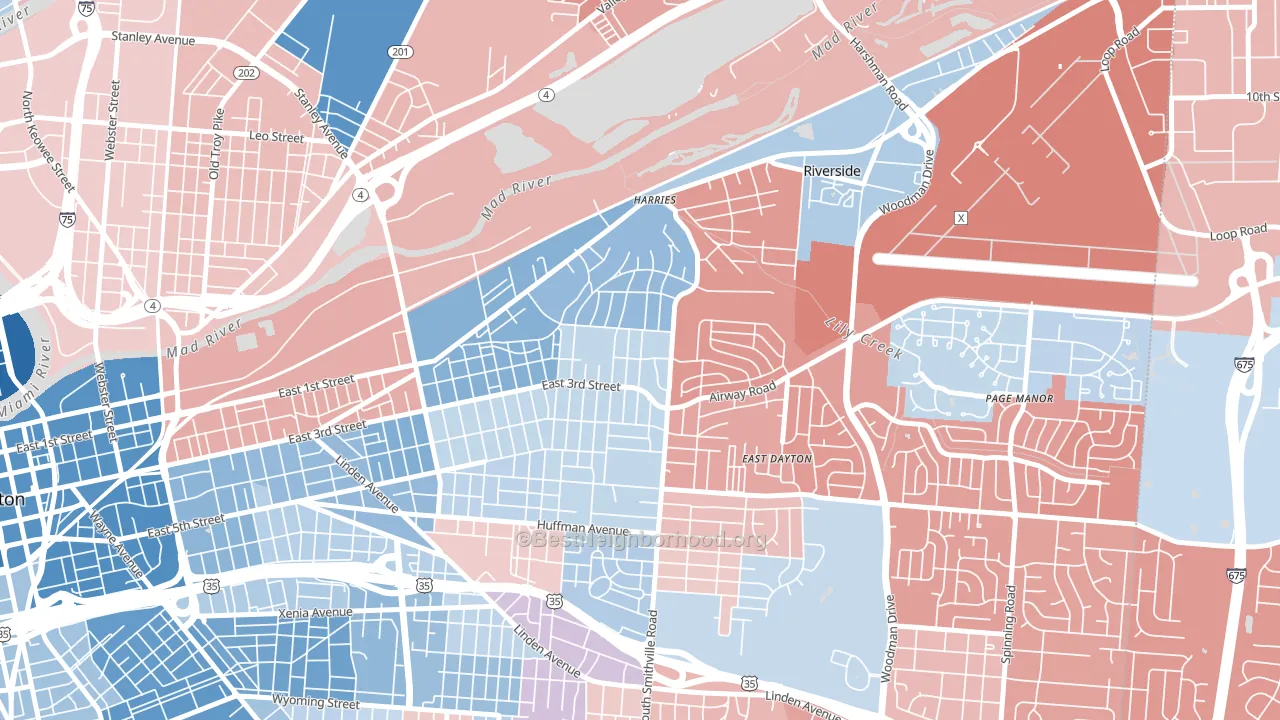 Wright View, Dayton, OH block-group political-lean map
