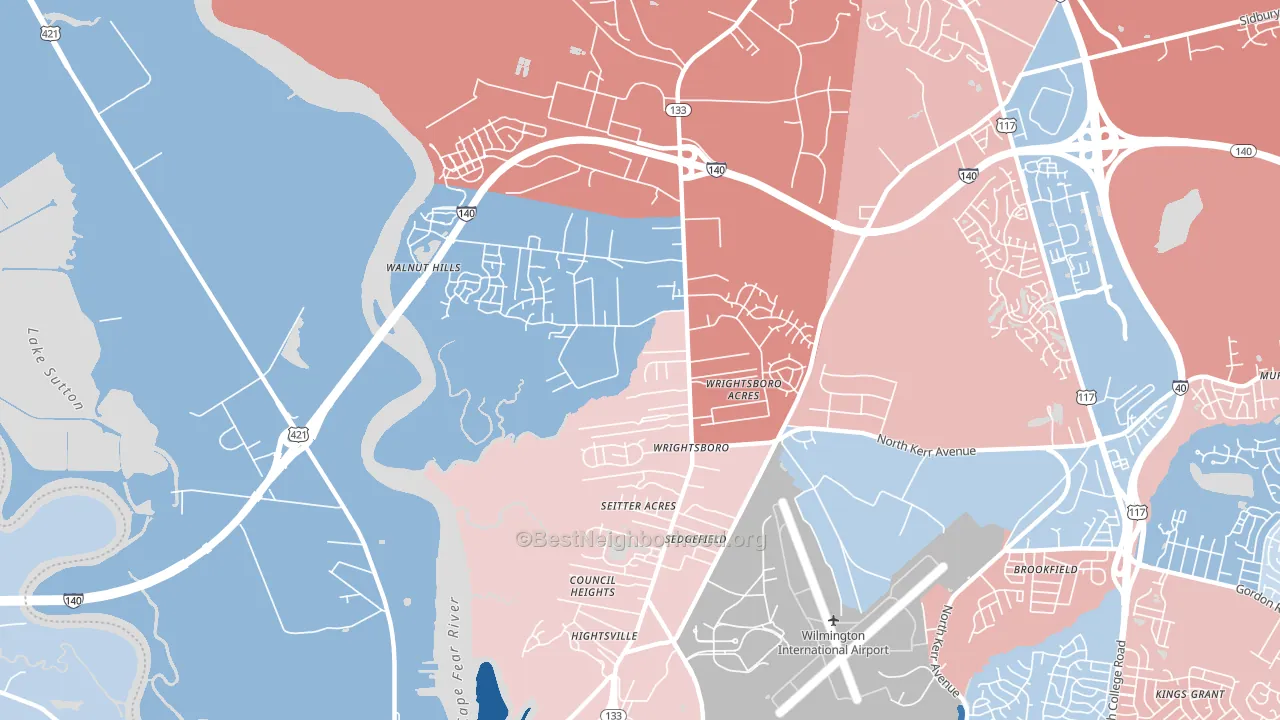 Wrightsboro, Wilmington, NC block-group political-lean map