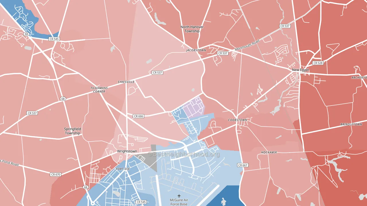 Wrightstown, NJ block-group political-lean map