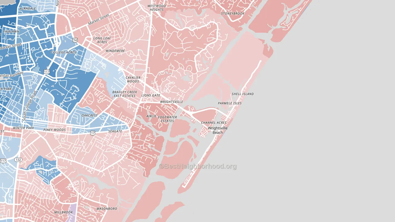 Wrightsville Beach, NC block-group political-lean map