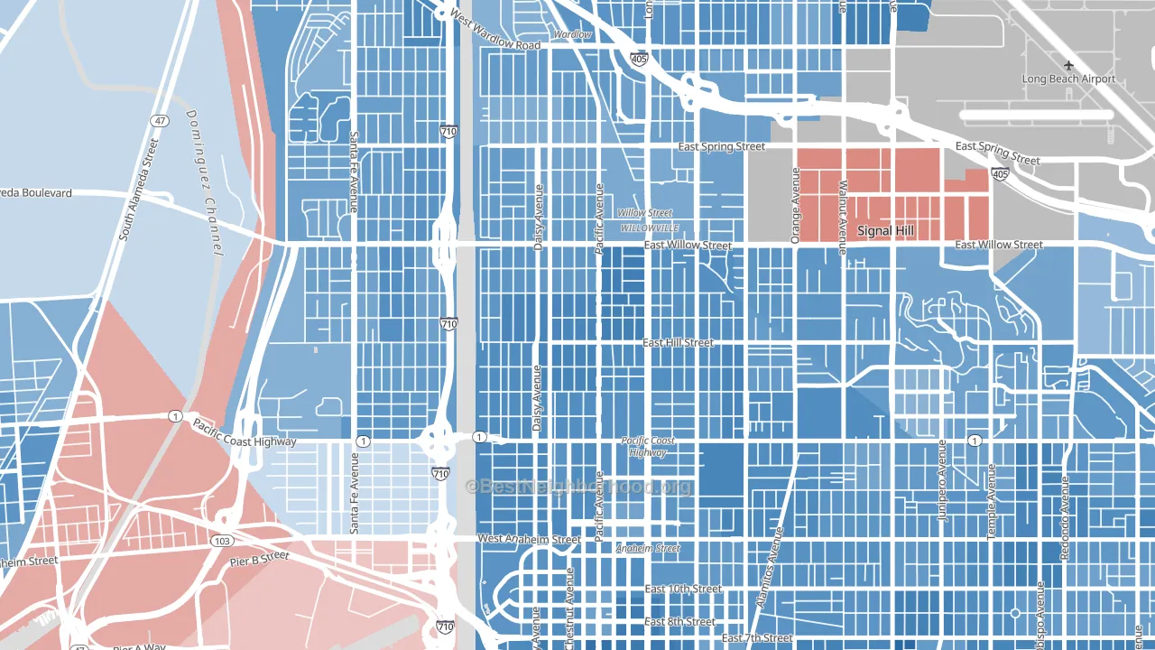 Wrigley, Long Beach, CA block-group political-lean map