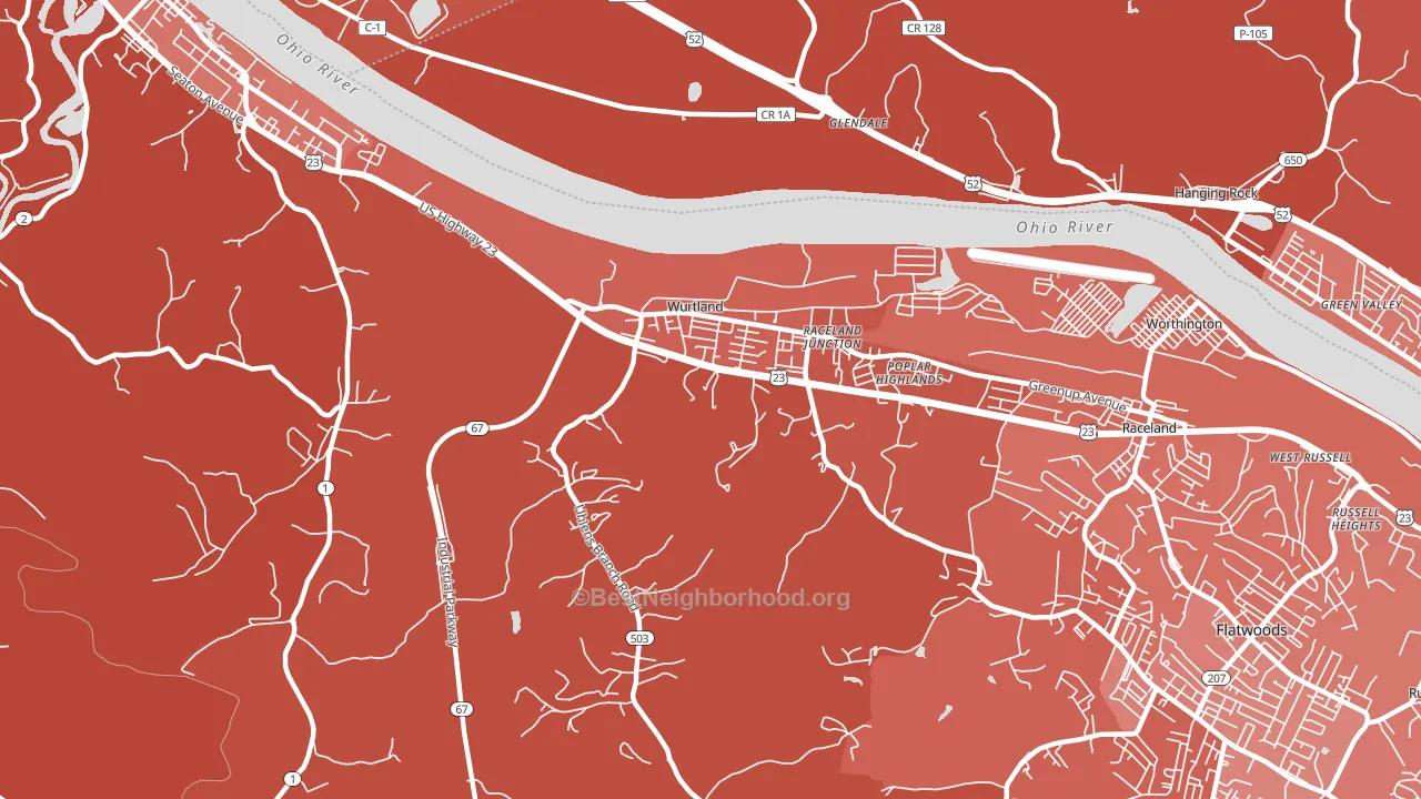Wurtland, KY block-group political-lean map