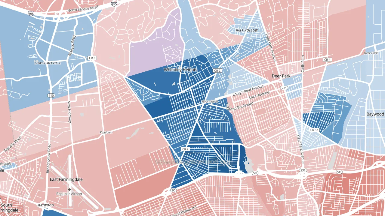 Wyandanch, NY block-group political-lean map